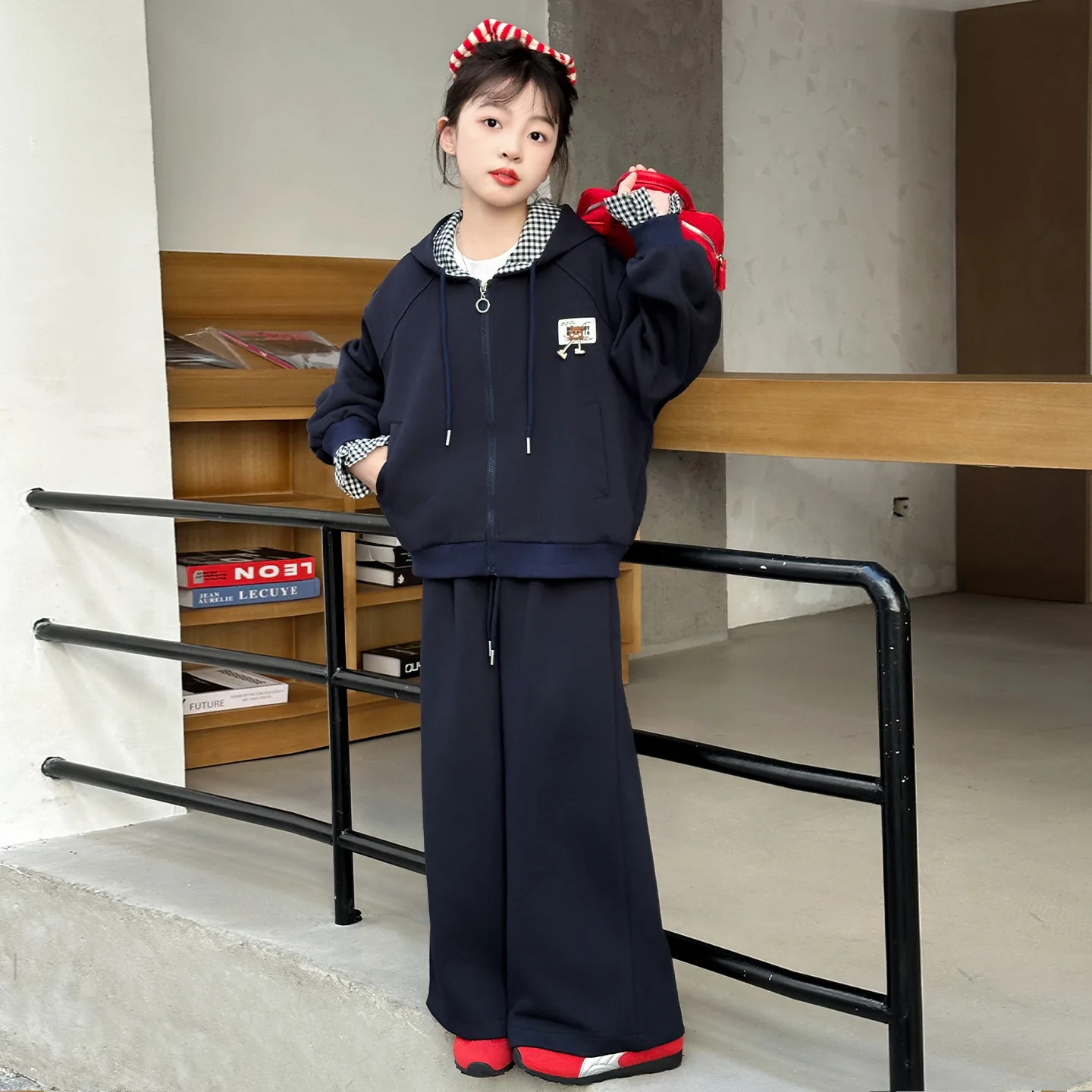 Spring/Autumn Teen Girl Sport Clothes Suit Children Hooded Jacket+Wide-Leg Pants 2piece Set Chid Kid Clothing Outfits