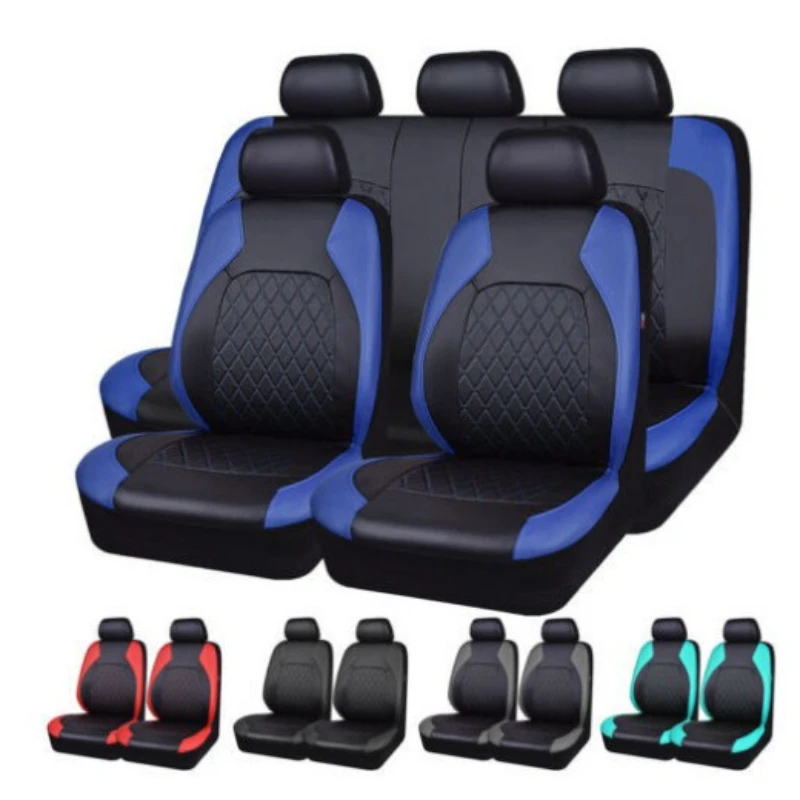 

9pcs Car Seat Cover Single Line Diamond Quilted Bracket Leather Pu Leather Faux Leather