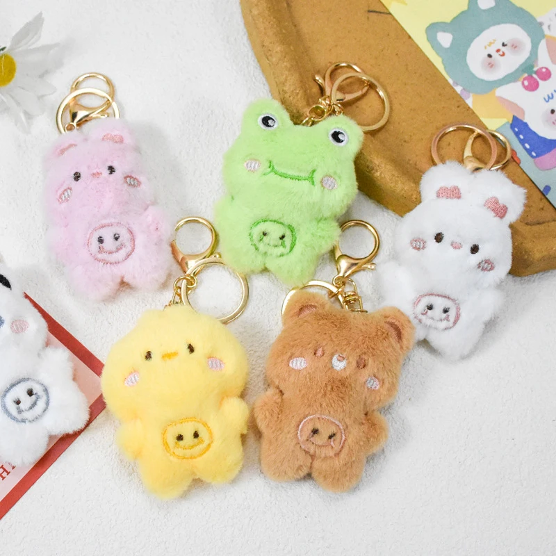 Porte-clés en peluche en forme d'animal de dessin animé avec son, poupées en peluche mignonnes, lapin Krasnoours, grenouille, pendentif de sac, décor