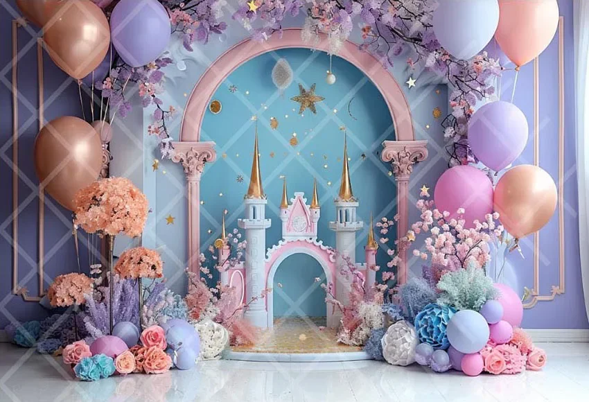 Mehofond التصوير خلفية حكاية القلعة الزهور بالون الفتيات كعكة عيد ميلاد سحق صورة ديكور خلفية استوديو الصور
