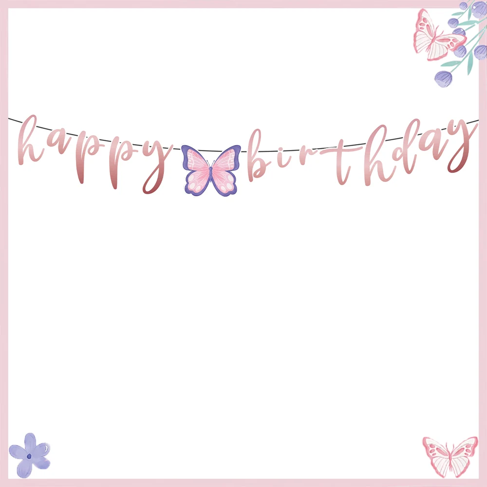 Pink Butterfly Background Cutlery Butterfly Birthday Party Decoration Girl DIY Gift Butterfly Background Baby Shower Decoration