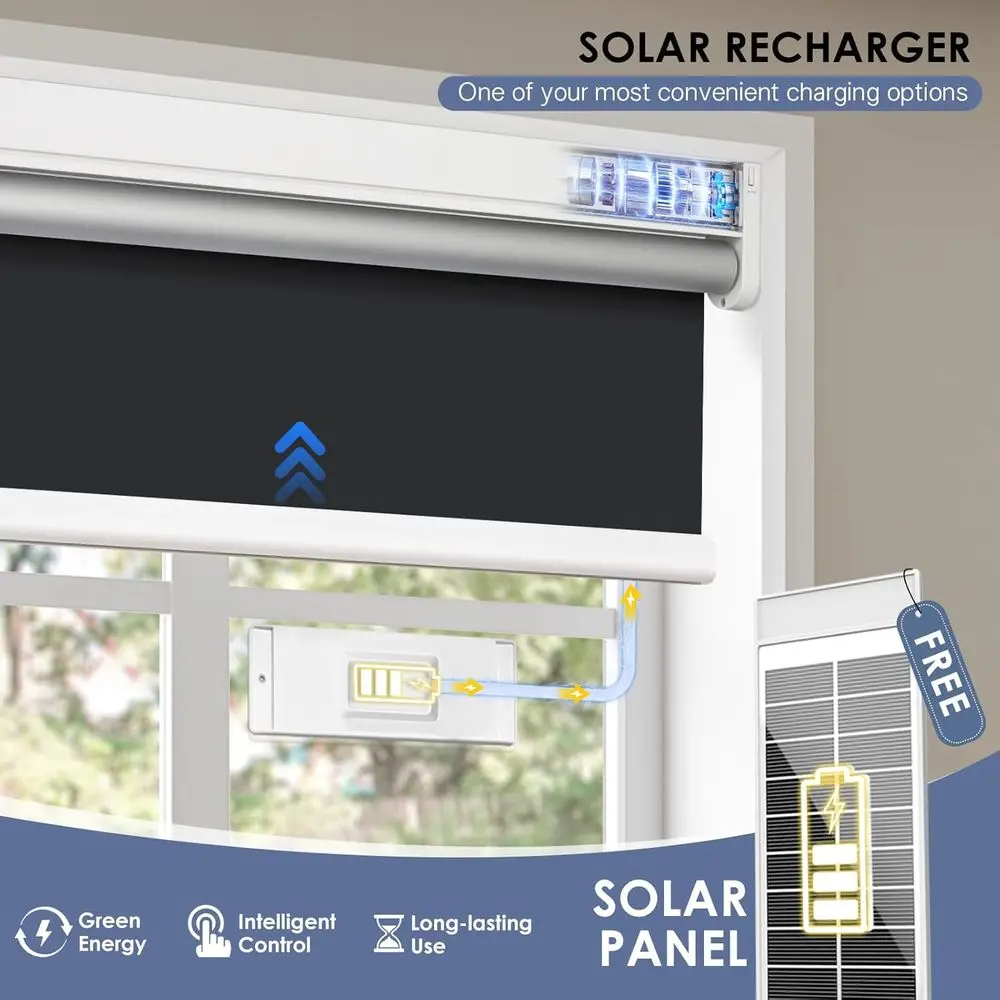 Slimme verduisteringsgordijnen op zonne-energie, afstandsbediening, Alexa-compatibel, zwart, 34x72