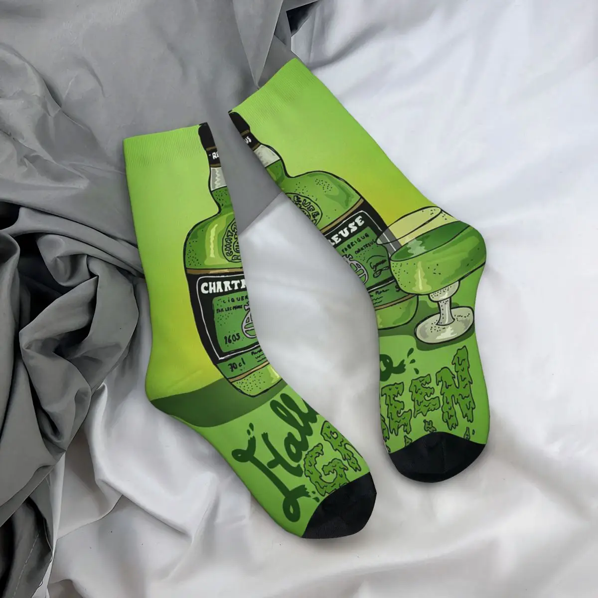 

Всесезонные чулки для экипажа, зеленая бутылка Chartreuse, картина маслом, напиток 1, носки, длинные носки в стиле Харадзюку, аксессуары для мужчин и женщин, подарок