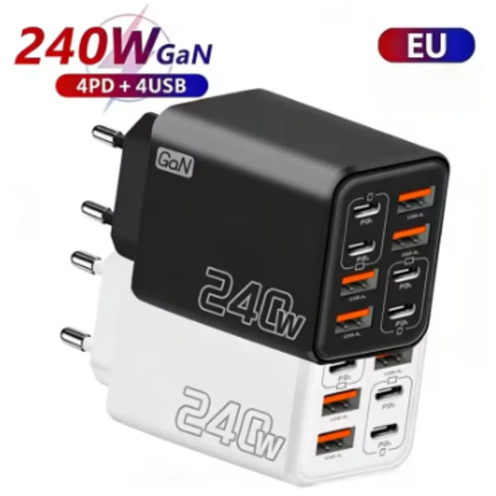 240W 8 in 1 USB C GaN Charger Fast Charging Phone Charger Power Adapter For iPhone Samsung Xiaomi EU/US/UK Plug Travel Charger