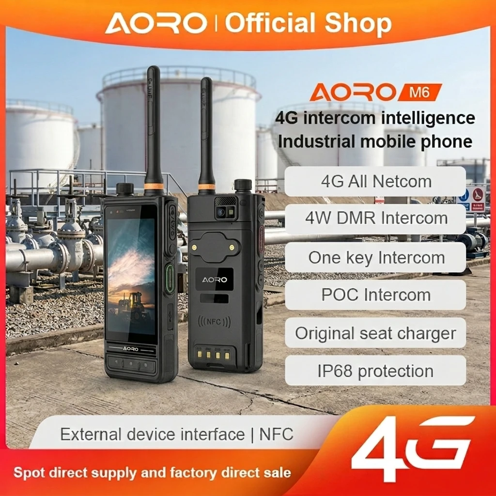 Aoro M6 2-10KM DMR VHF & UHF 4W Walkie Talkie UHF 400-470MHz Two Way Radio 4 Inch Atex Ip68 Rugged Walkie Talkie