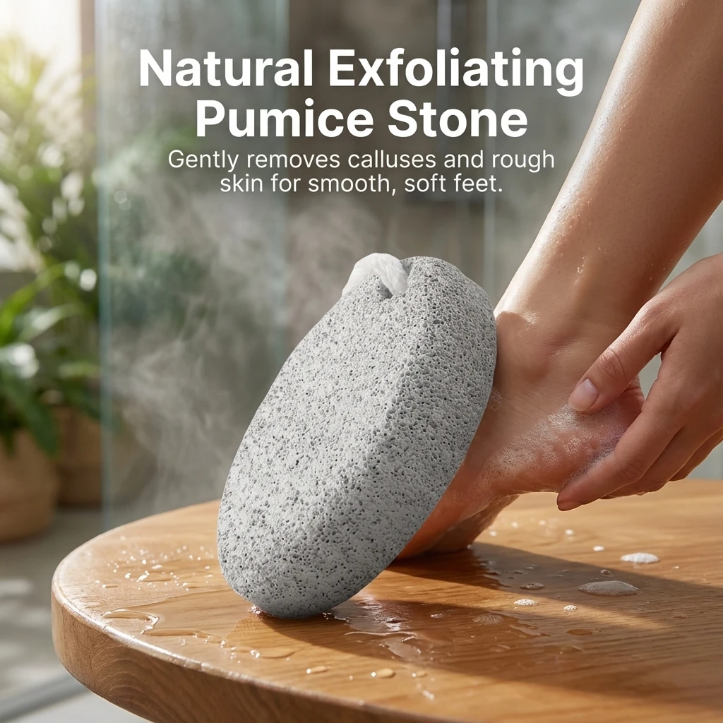 Pierre ponce volcanique pour les soins des pieds, avec matériau en roche volcanique naturelle et design ergonomique, idéale pour un usage domestique