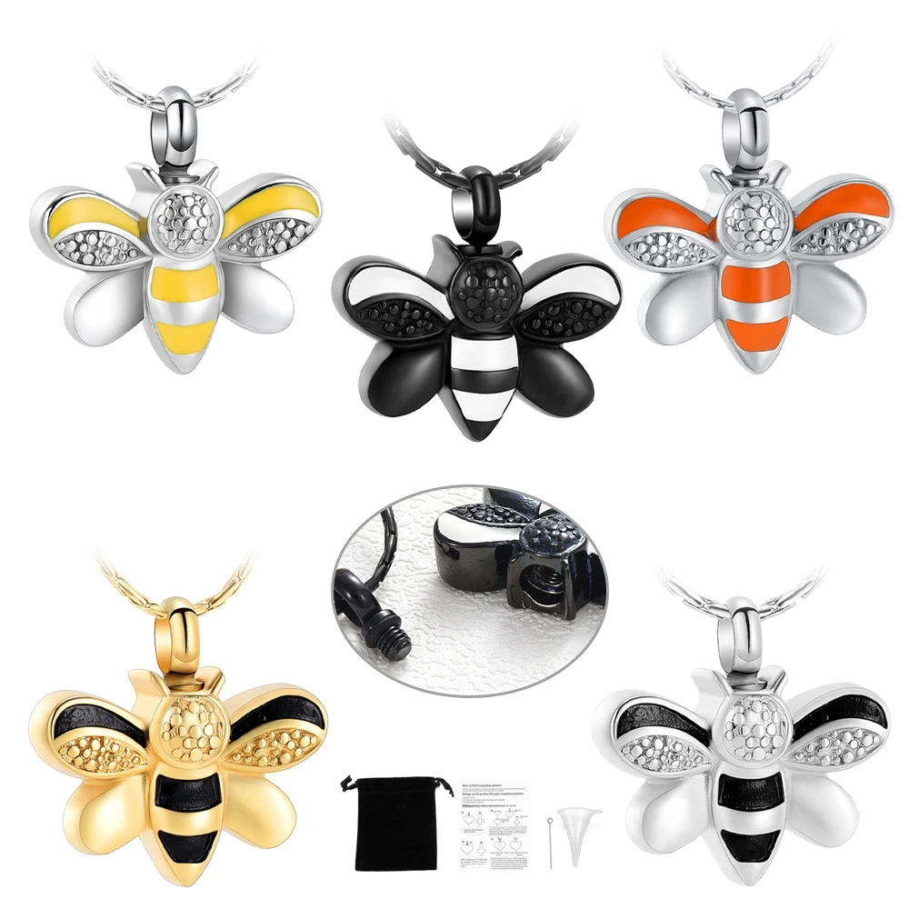 Cremation Necklace Back Customized 316L Stainless Steel Bee Shape For Ashes Portable Keepsake Jewelry