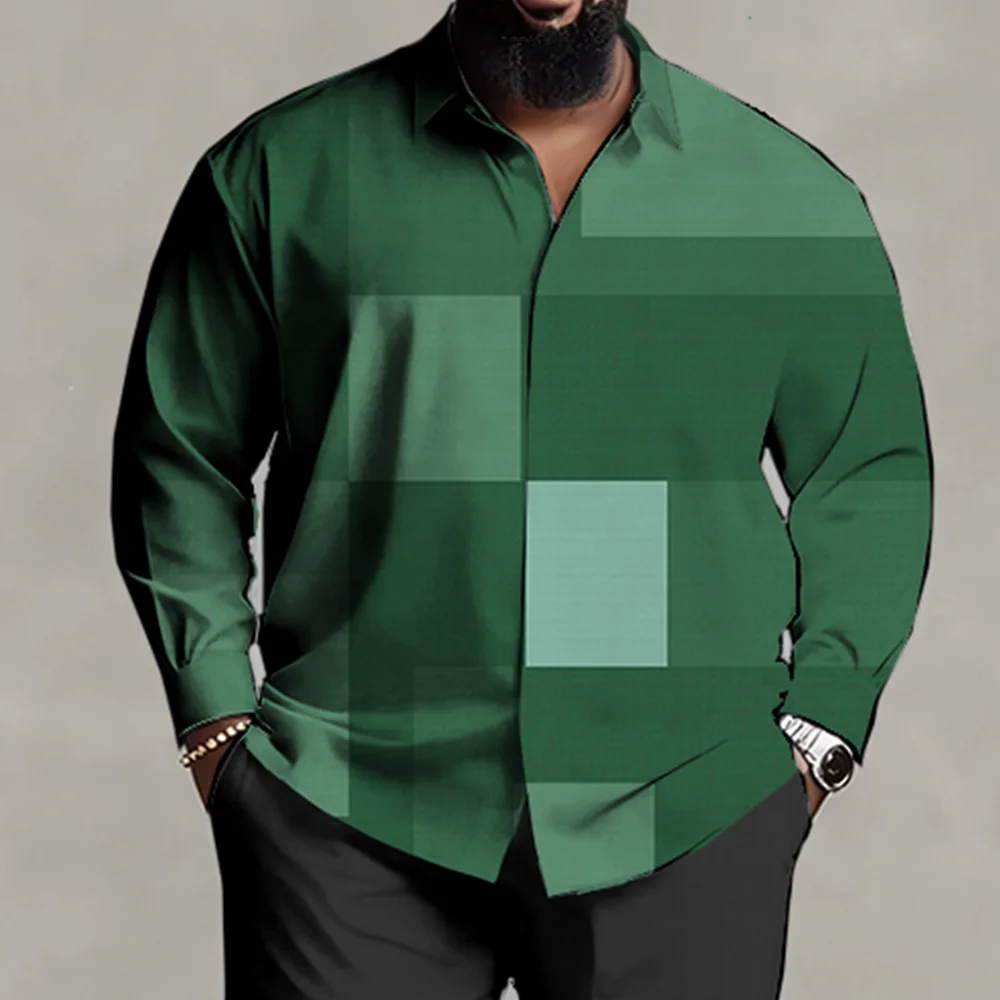 طقم قميص رجالي مقاس كبير S-9xl: طراز منقوش حديث - مزيج من القطن الناعم، مطبوعات مربعات أنيقة غير متماثلة، مقاومة للتجاعيد،