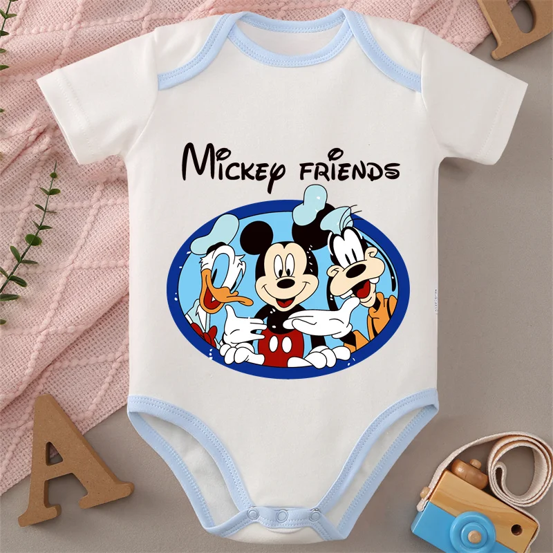 

MINISO 100% Cotton Jumpsuit Mickey Mouse Minnie Goofy Mickey Print Soft Baby Cloths Onesie Bodysuit for 0 To 12 Months Newborn