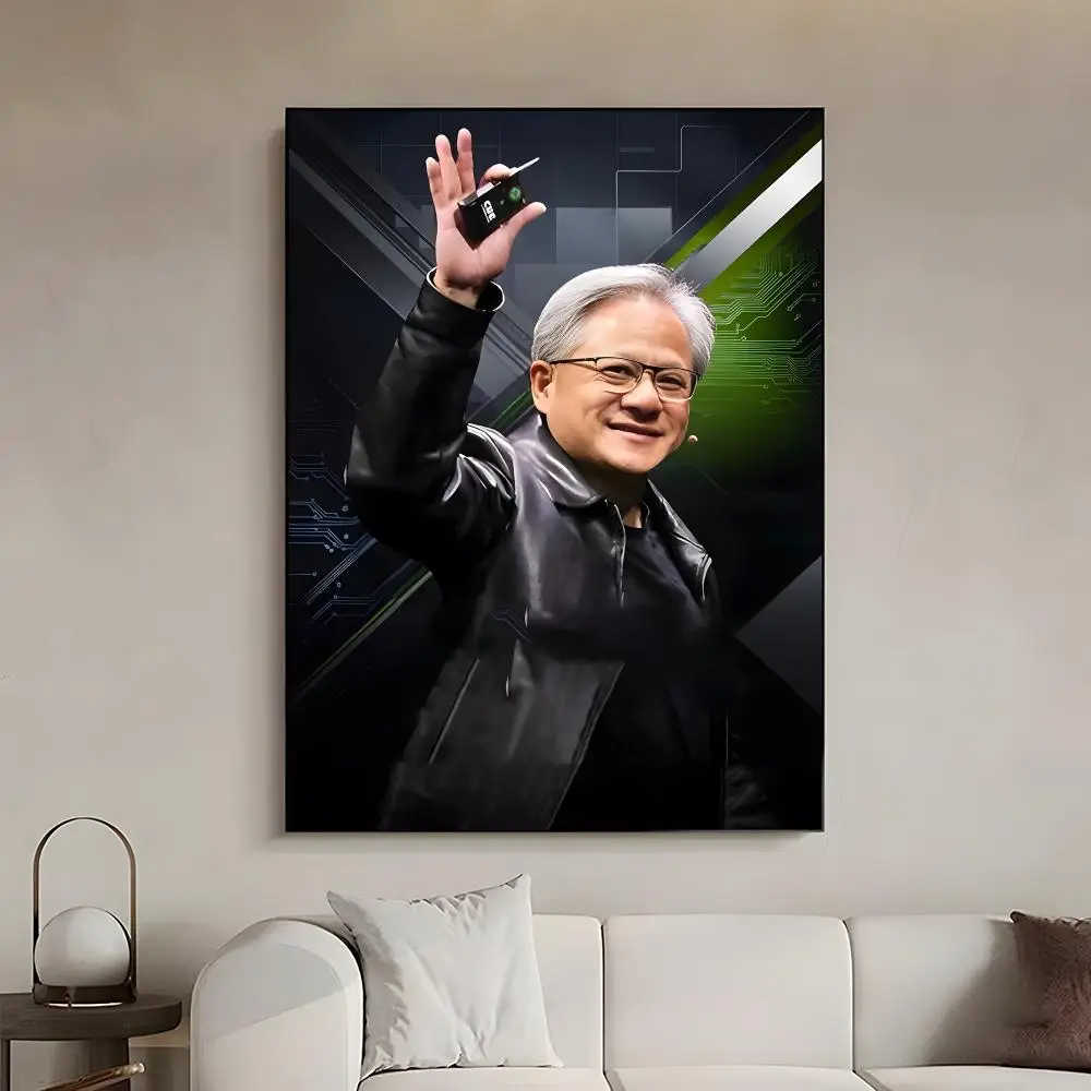 Business Leader Jensen Huang Poster Decal Wall Print for Bedroom Study Ornament Gift Lightweight Self‑Adhesive PP Material