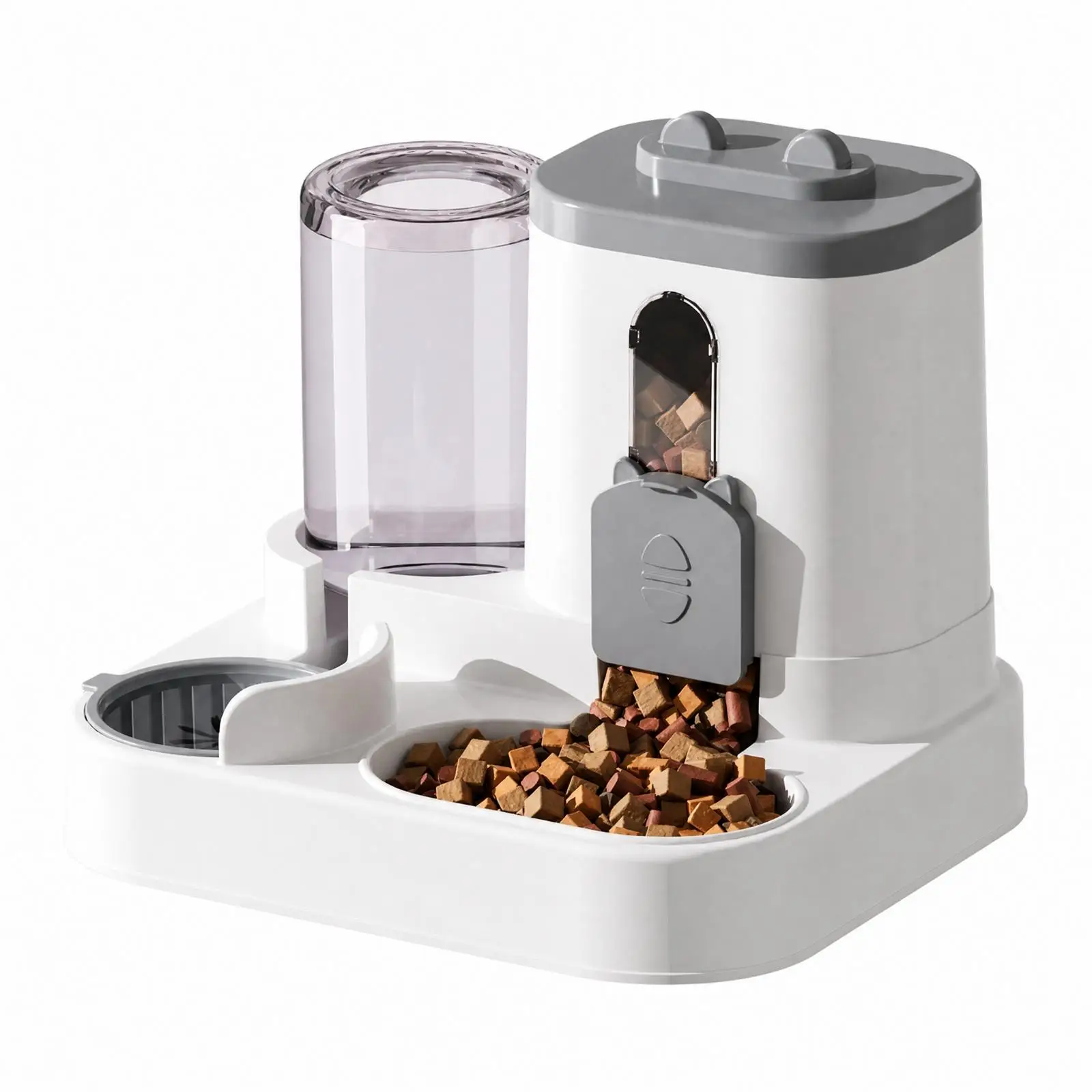 Industrial Dispenser Pet Feeder for Cats Double Bowl Automatic Water Dispenser with Clear Reservoir and Food Storage