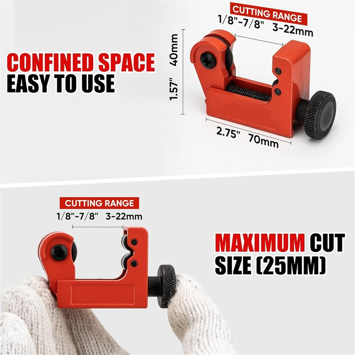 A002 4-Piece Tubing Cutter Set,1/4in to 2in OD Heavy Duty Copper Pipe Cutter,1/8in to 7/8in Mini Tube Cutter,Deburring Tool