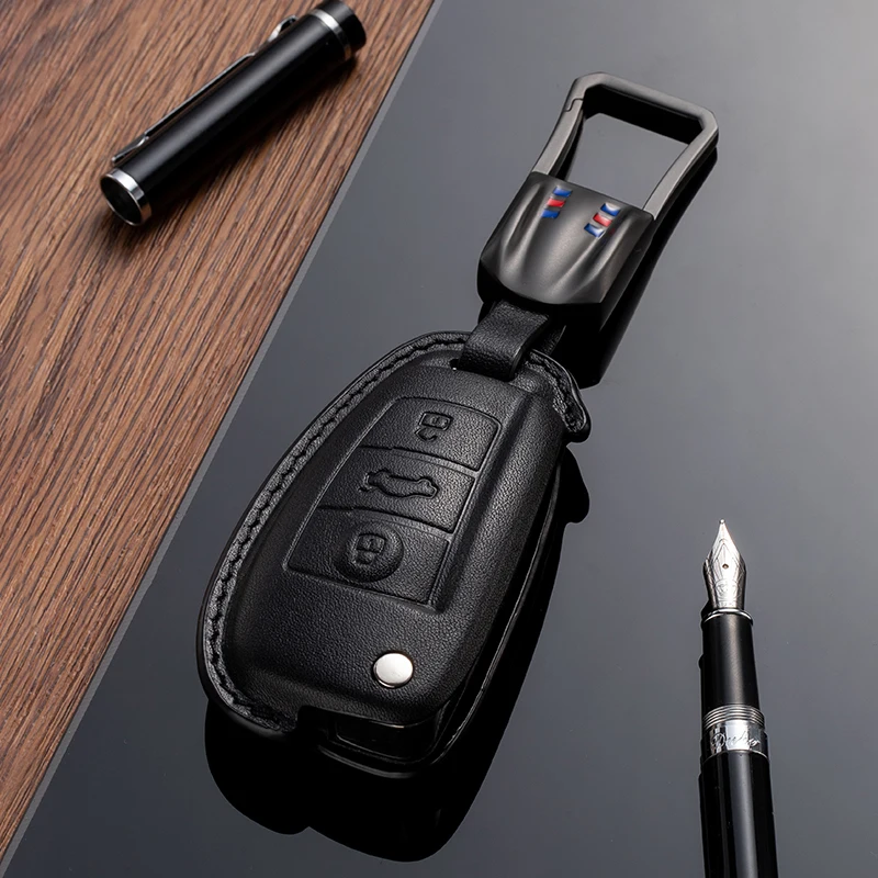 Genuine Leather Car Key Case Cover Suitable for Audi A3/S3/S5/S6/Q3/TT/A6L/A4/Q5/Q7 Semi - enclosed Structure