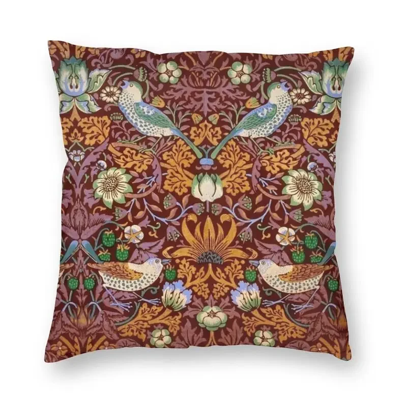 William Morris The Strawberry Thief Red Cushion Cover Velvet Luxury Throw Pillows Home Decor For Sofa Living Room Pillowcase