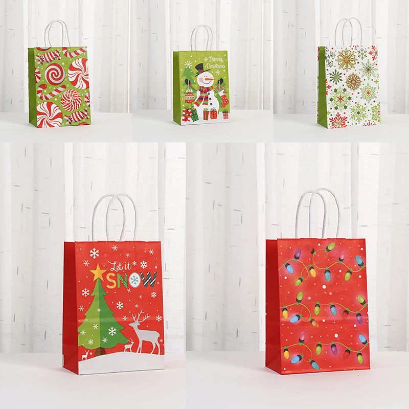 Cartoon Christmas Tote Paper Bag Durable Reusable Grocery Shopping Totes Bag Holiday Party Favor Bags