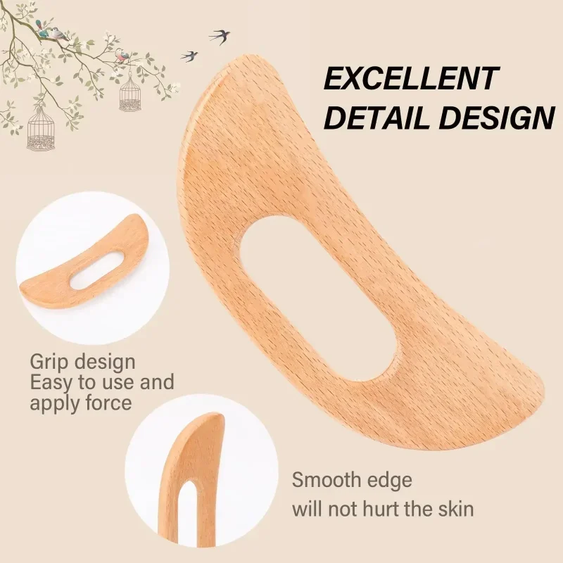 

Premium Wood Gua Sha Tool - Dual Face & Body Massage, Lymphatic Drainage, Slimming Scraper, Natural Paddle