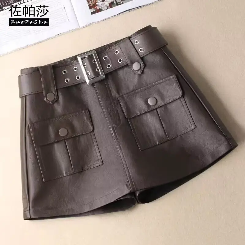 Pocket Patchwork All-match Fashion Pants Skirt Autumn Winter Solid High Street Slim Half Skirts Casual Temperament Women Clothes
