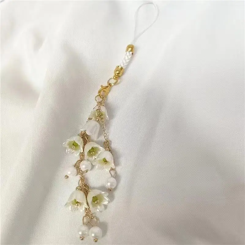 Lily of The Valley Phone Charms Handmade Cute Flower Phone Chain Bag Decoration Backpack Ornament Orchid Pendant Car Keychain