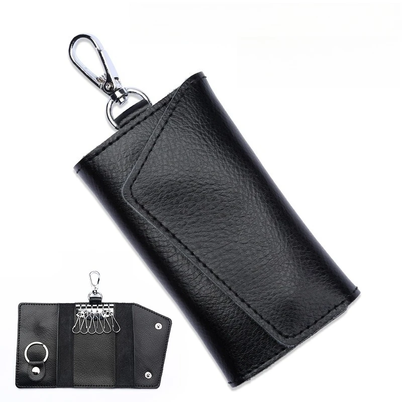 

Genuine Cowhide Key Holder -6 Hook Leather Organizer w/ Cash/Card Slot&Foldable Design,Waist/Bags Charm Hanging-Travel Accessory