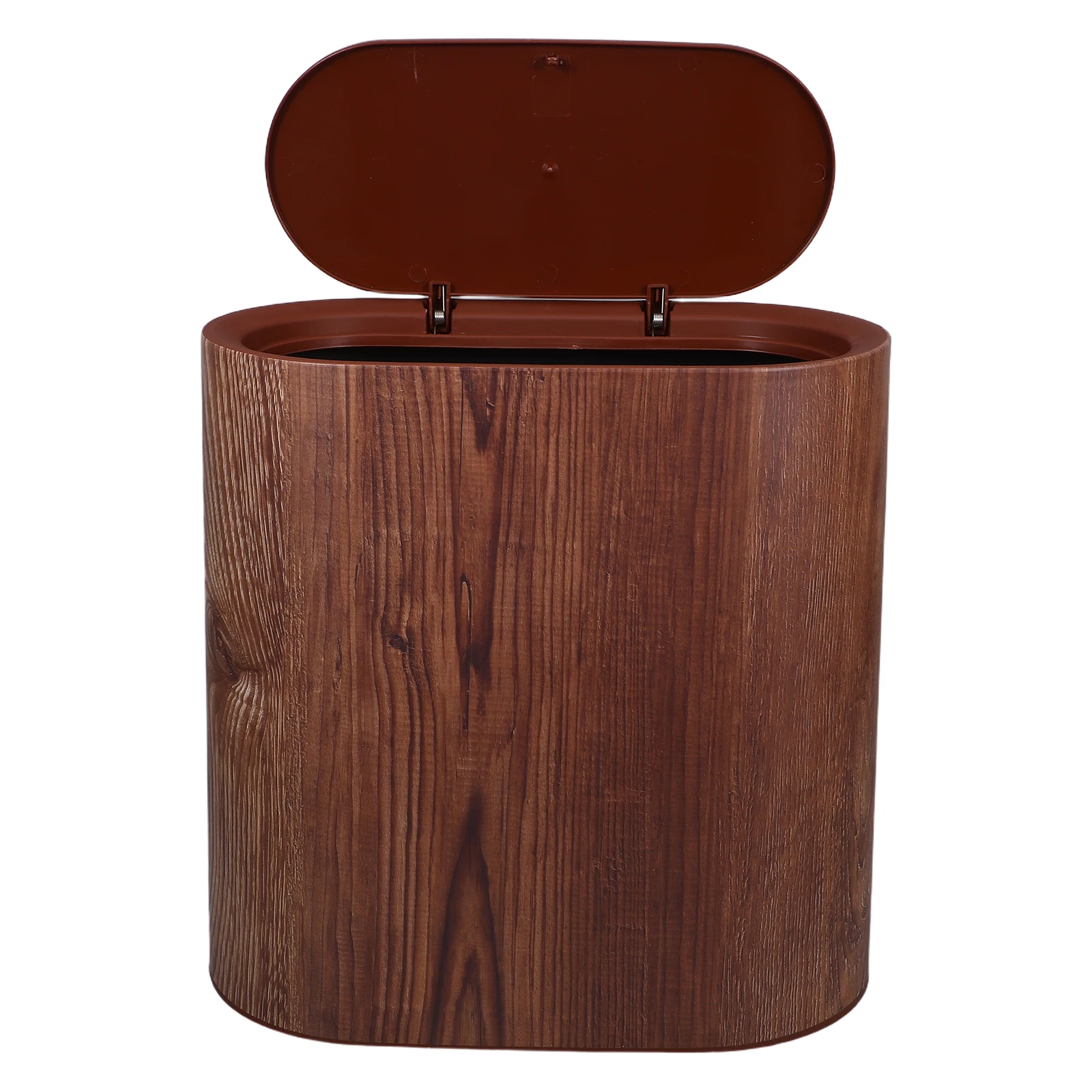 

Wood Grain Trash Can Home Wastebasket Garbage Storage Bucket Bathroom with Cover Office