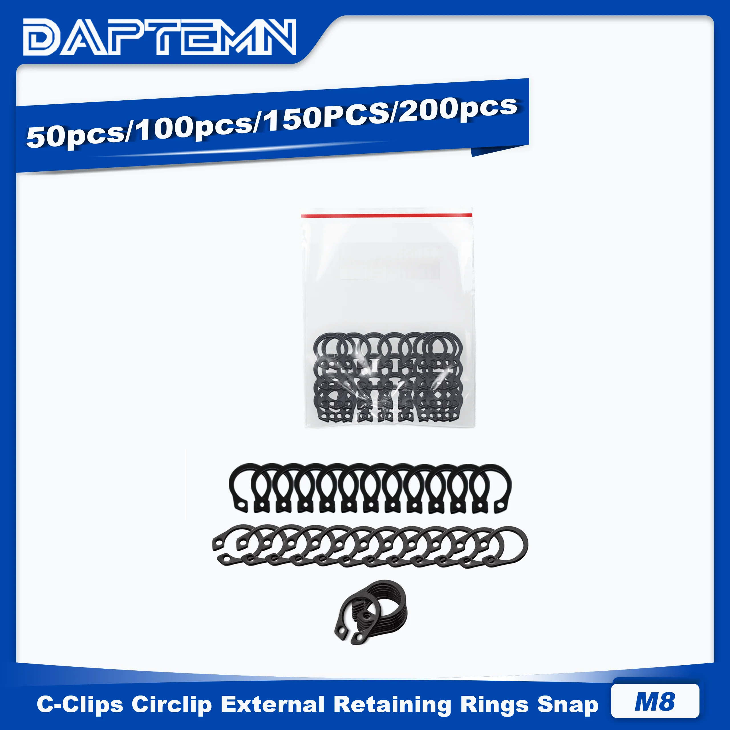 M8 C-Clips Small External Retaining Rings, Circlip Snap Retaining C-Clips Black Alloy Steel Rings 50PCS 100PCS 150PCS 200PCS