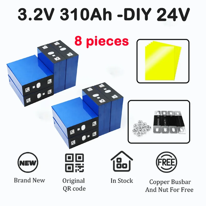 3.2V 310Ah Lithium Iron Phosphate Battery Class A QR Code 8000 Cycle Free Battery Busbar DIY 12V 24V 48V Battery Pack Duty Free