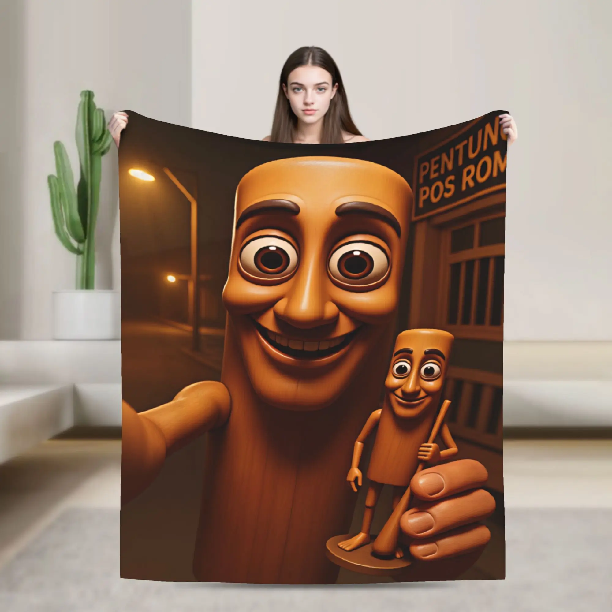 Soft Warm Blankets Big Tung Taking Selfie Holding Small Tung Figurine Throw Blanket Flannel Bedspread For Outdoor Sofa Bed Cover