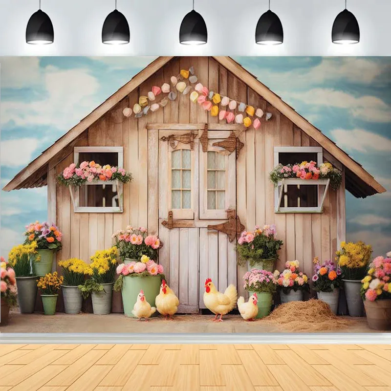 Indoor Tent Children Birthday Photography Backdrops Props Happy Easter Day Rabbits Butterfly Eggs Flowers Photo Background TG-01