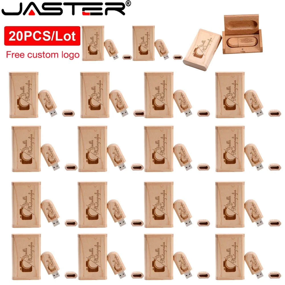 20PCS/Lot Wooden USB 2.0 Flash Drives 128GB Free custom logo Pen Drive 64GB Memory Stick Wedding Photography Gifts U Disk 32GB