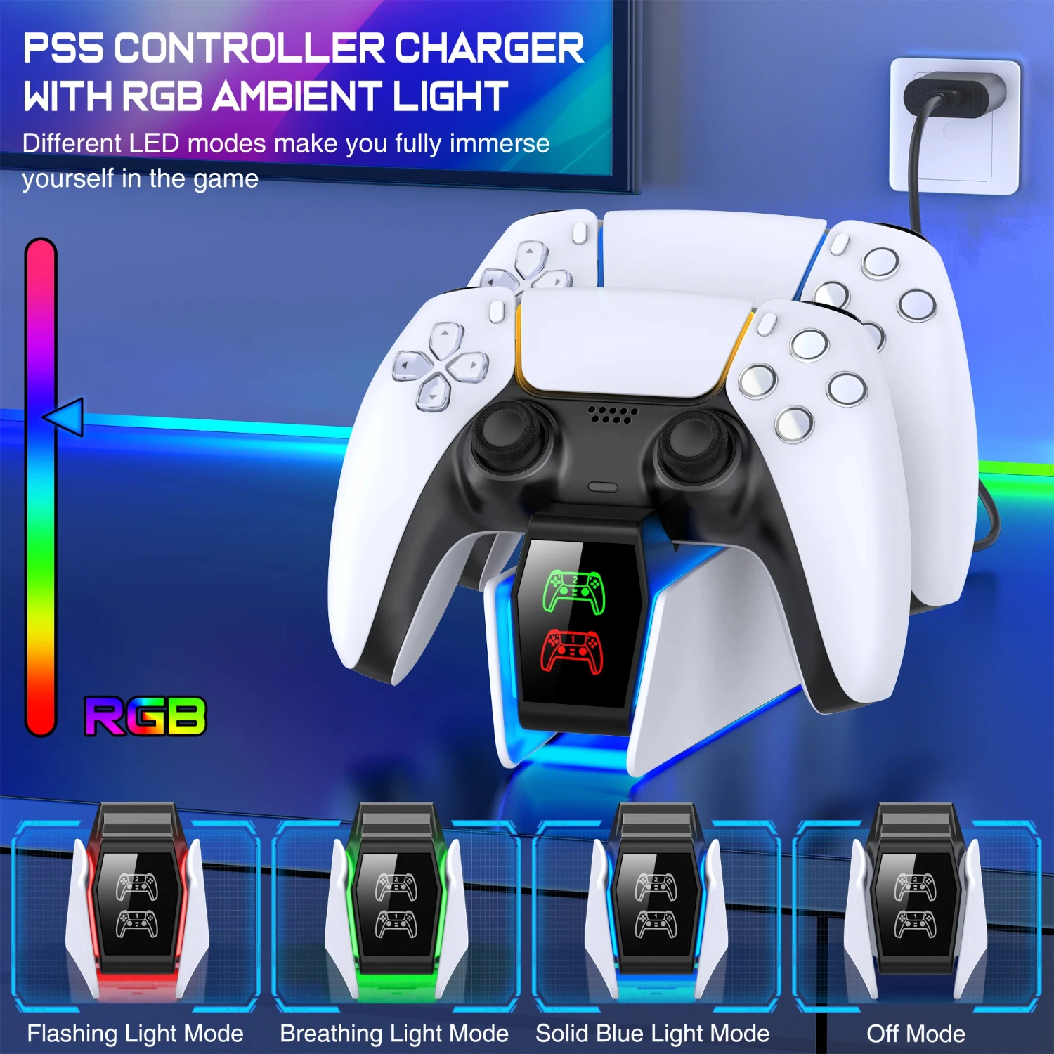 FC300 RGB Controller Charging Station   5 Dual Fast Charger  Indicator Charging Stand Docking Station