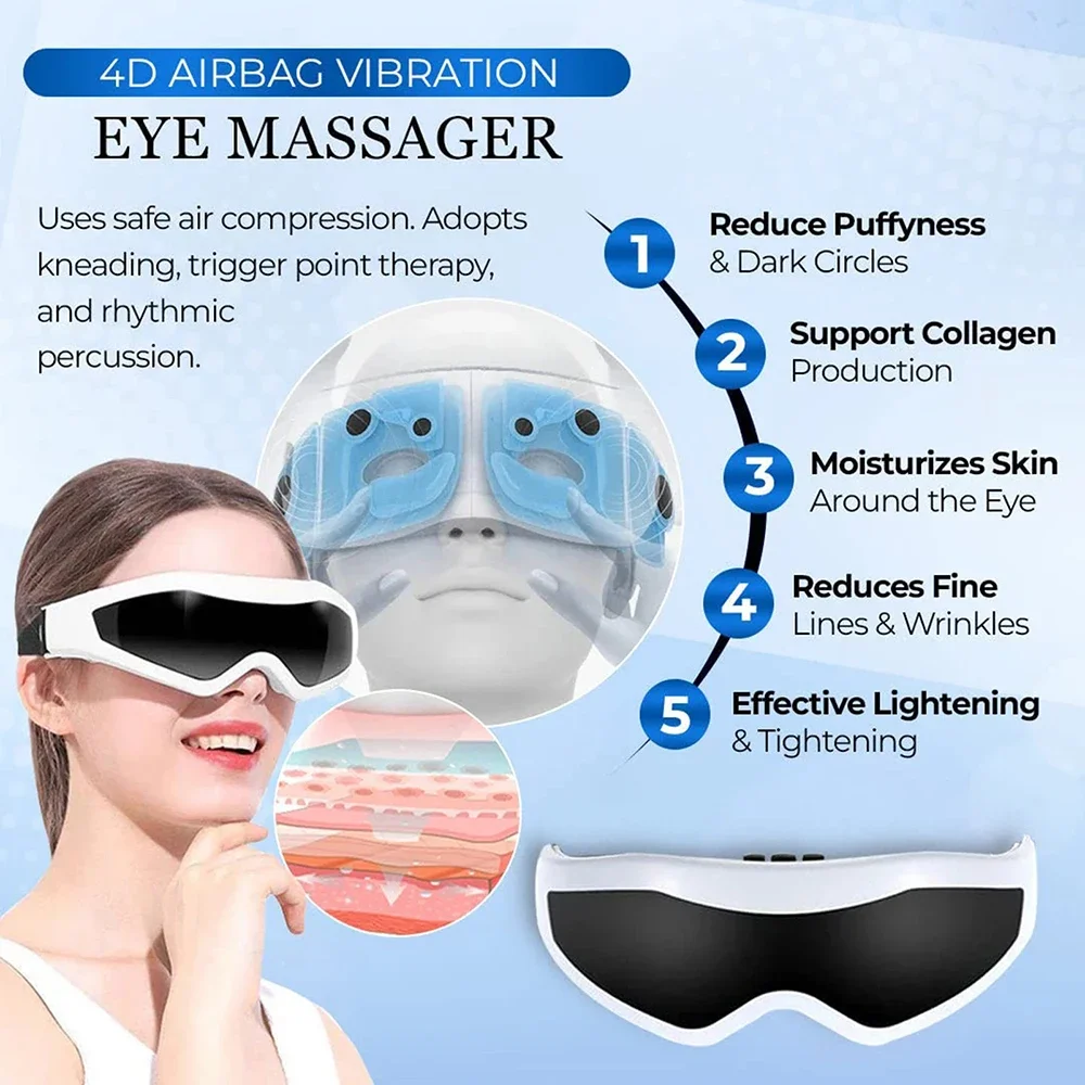 Electric Eye Magnetic Massager Mask Migraine Vision Improvement Forehead Vibration Glasses Eyes Massager Wireless Health Care