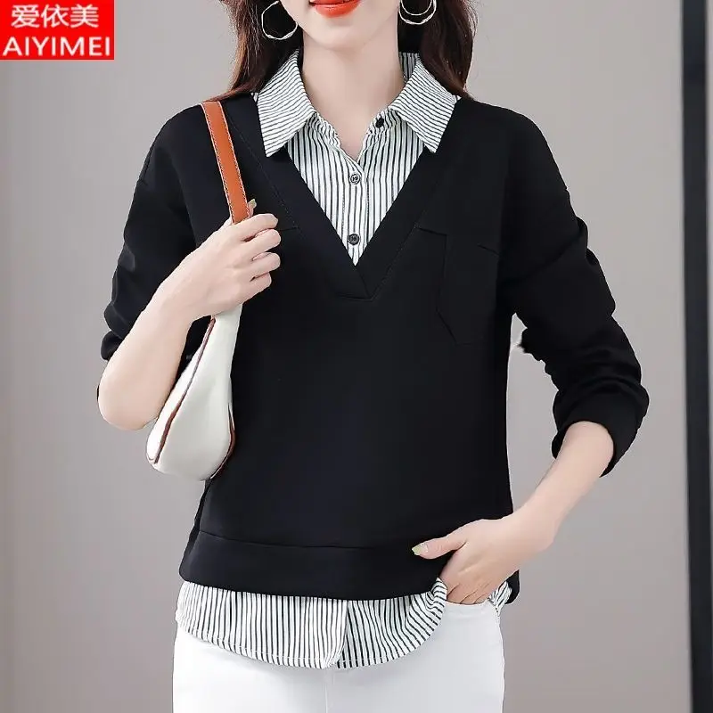 

Fashionable Two-Piece Striped Collar Shirt Women's Autumn Versatile Top