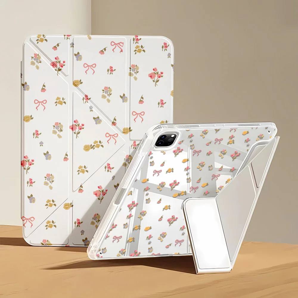 Edge High Clarity Tablet Case for Apple iPad Pro 11 2021/2022 mini 6 8.3 inches with Pencil Holder White Pink Tiny Floral New