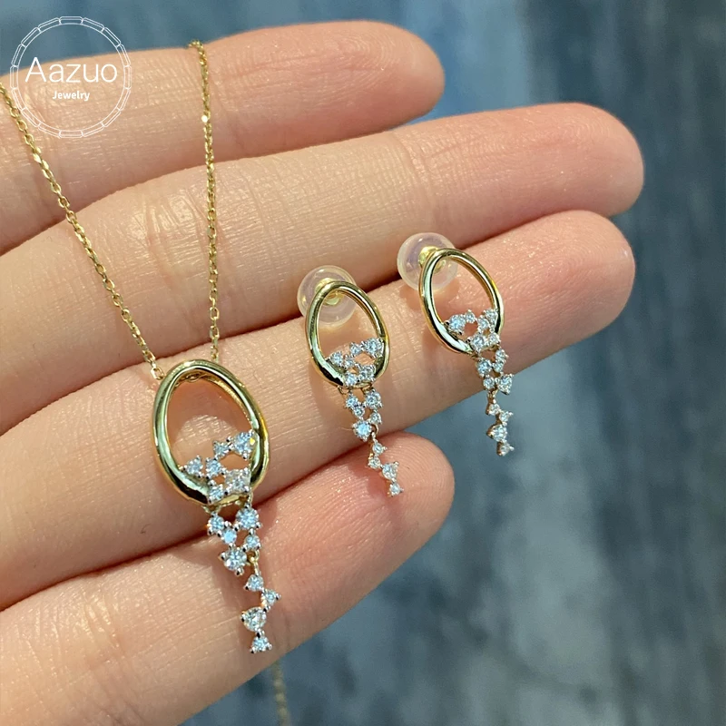 

Aazuo Роскошные ювелирные изделия из 18-каратного желтого золота с настоящими бриллиантами, комплект ювелирных изделий, ожерелье, серьги, подарок для женщин, помолвка, Au750