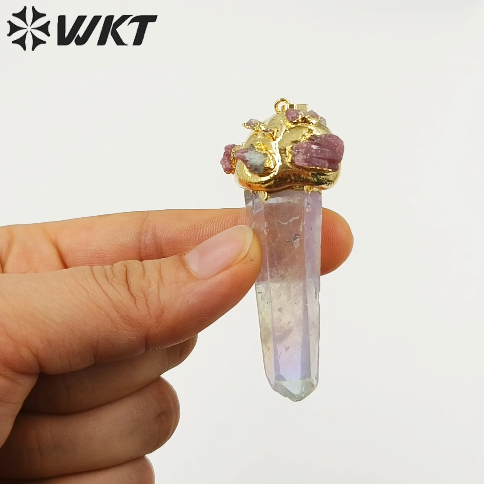 WT-P1916 أحدث طراز رائع هالة كريستال الكوارتز مع التورمالين سحر قلادة الأحجار الكريمة الموضة يمكن صنع قلادة