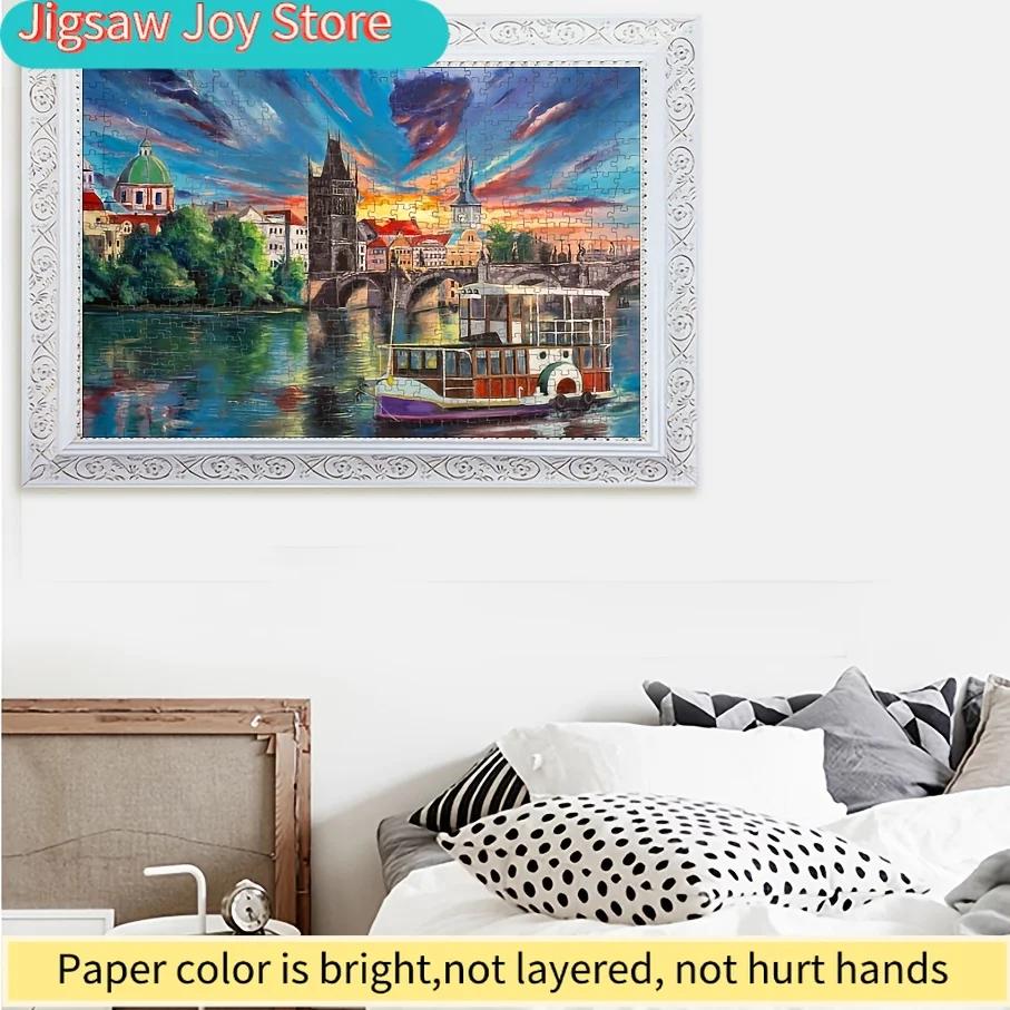 1 scatola di puzzle di carta (1 pezzo) - si adattano perfettamente tra loro - per adulti - Gioco "Dipinto a olio Praga" - Ideale per feste, famiglia e amici