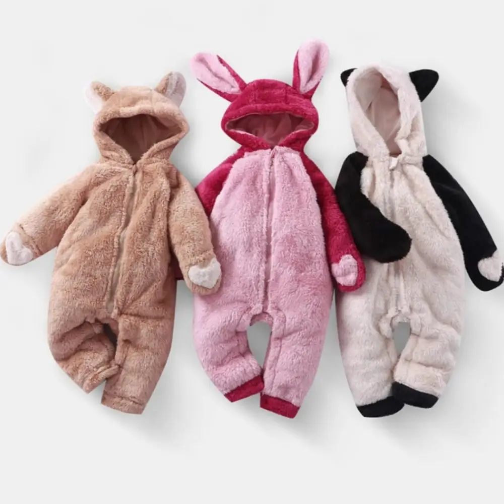 Autumn Winter Baby Jumpsuits Nightgown Hooded Warm Infant Home Clothes Sleepwear Rabbit Panda Pattern Toddler Outfit