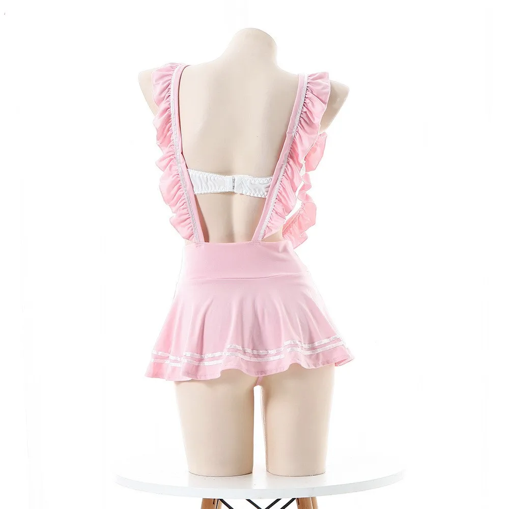 Sexy Lingerie School Girl Babydoll Bow Tube Dress Cosplay JK Costume studente uniforme minigonna donna Backless Lolita Ruffle Suit