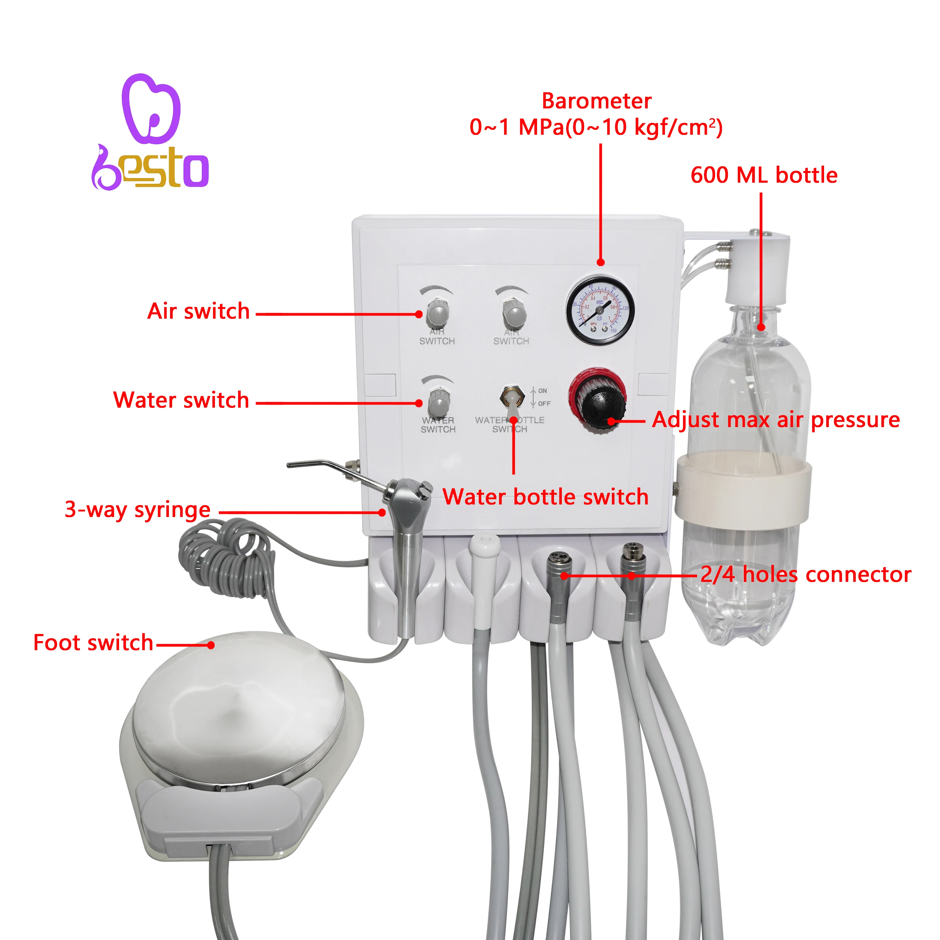 Turbine portable avec une bouteille d'eau, pièce à main, compresseur, chaise dynamique