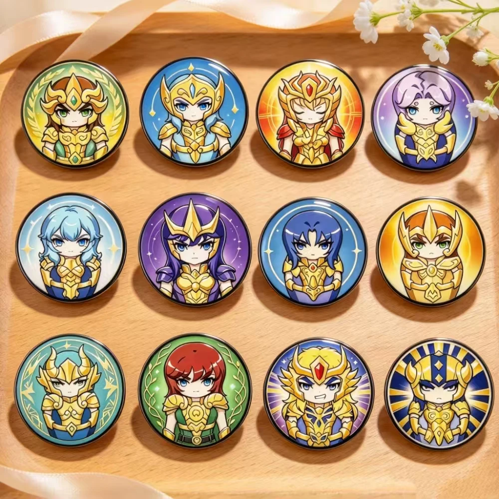 12-24Pcs Chibi Armor Warrior Enamel Badge Pins, Round & Geometric Brooches, Cute Decor Accessories for Outfit and Collection