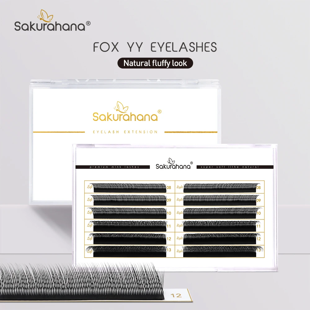 SAKURAHANA Fox Y Shaped YY Premade Fans Eyelashes 0.07mm Faux Mink Left & Right Split Individual Lashes Soft Natural Volume Lash