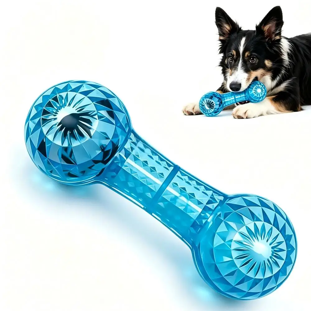 Upgraded Dumbbell-Shaped Pet Toy Sound Producing Chew Resistant Dog Toy Floats in Water Interactive Play with Small Soccer insid