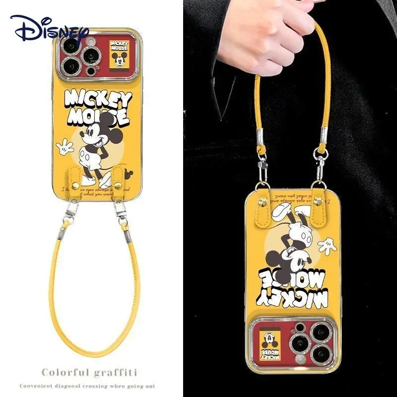 

Disney Mikey Colorful Mobile Phone Case Wrist Strap Protective Cover Print Anti Fall Case for IPhone 17/16/15/14/13 Promax Gift
