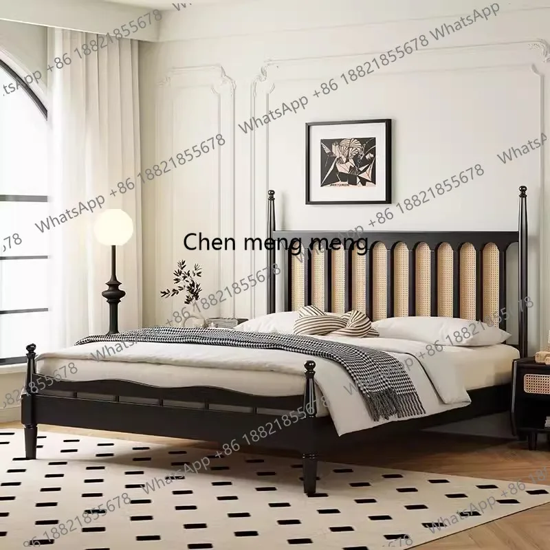 

Solid wood rattan, medieval bed, double bed, retro, apartment, master bed