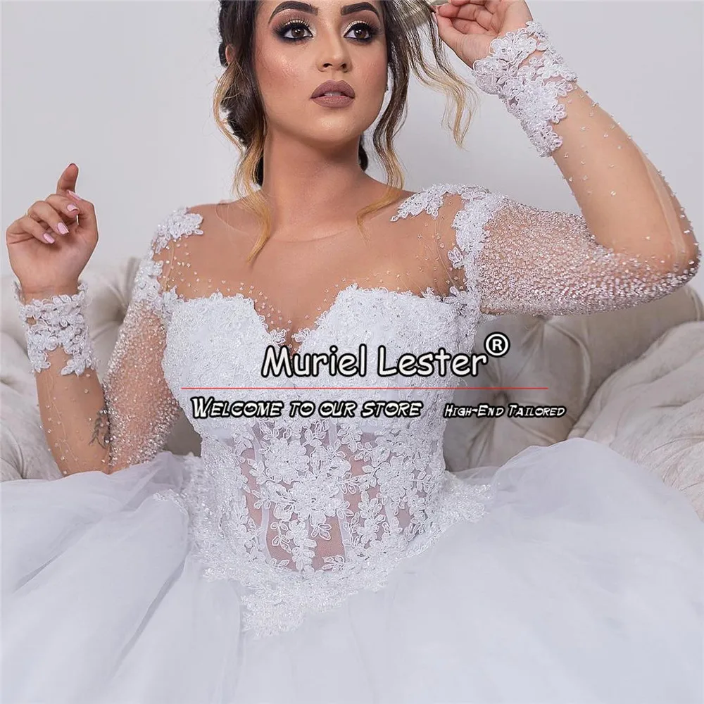 Robe de Mariée Blanche de Luxe Citroperlée à Manches sulf, Vêtement de ixFormelle, pour Patients, Quelle que soit la Femme, 2024