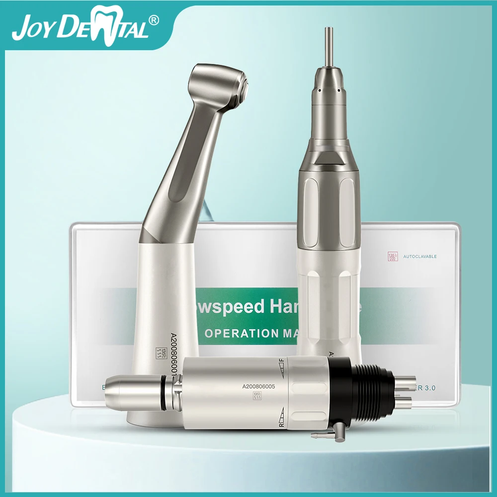 1PC JOY DENTAL Dental Low Speed Handpiece 1:1 Contra Angle for ø2.35mm CA Burs Push Button Straight NoseCone Air Motor 2/4 Holes