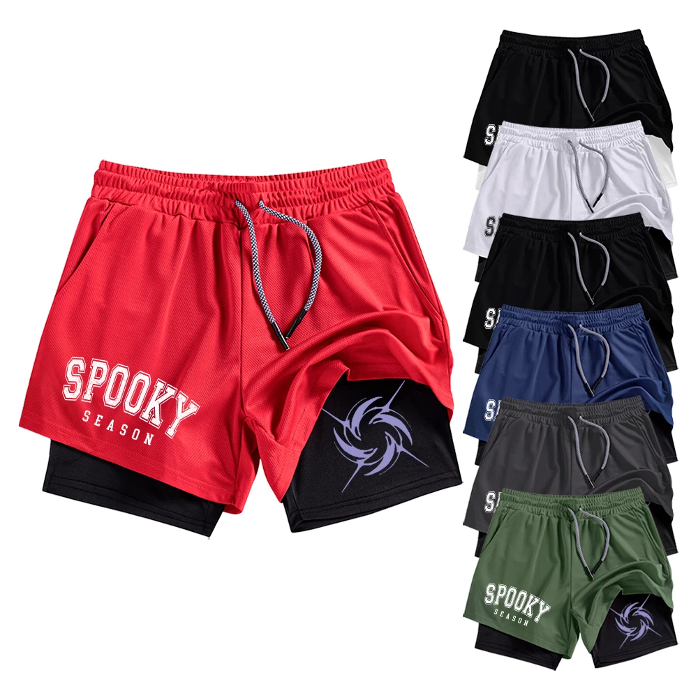 

Мужские двухслойные спортивные шорты для тренировок с подкладкой и карманами, тренировочные шорты для бега, загадочный символ, графический принт