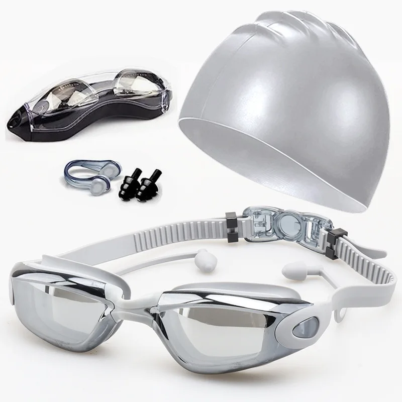 Adult swimming goggles, swimming cap, nose clip, earplugs, silicone anti-fog plating, children's swimming goggles