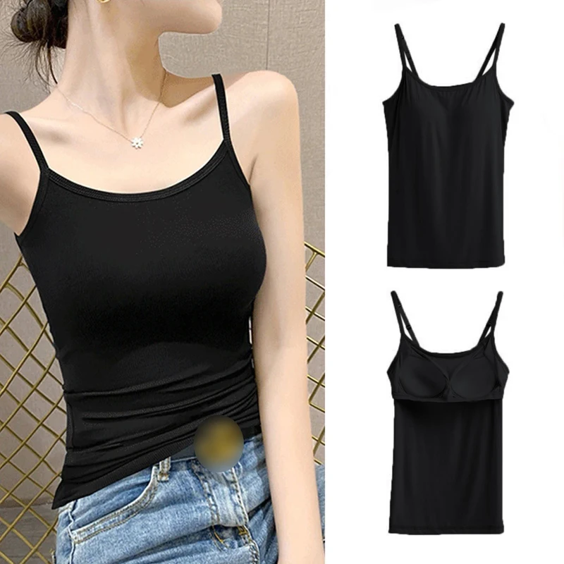 Women Camisole Vest Underwear Summer Soft Tank Top Bra Spaghetti Strap Modal Sling 캡나시 Breathable Padded Female Comfort Camisole