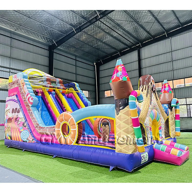 New Design Pvc Candy Land Inflatable Bounce Slide Kids Inflatable Double Slide for Party